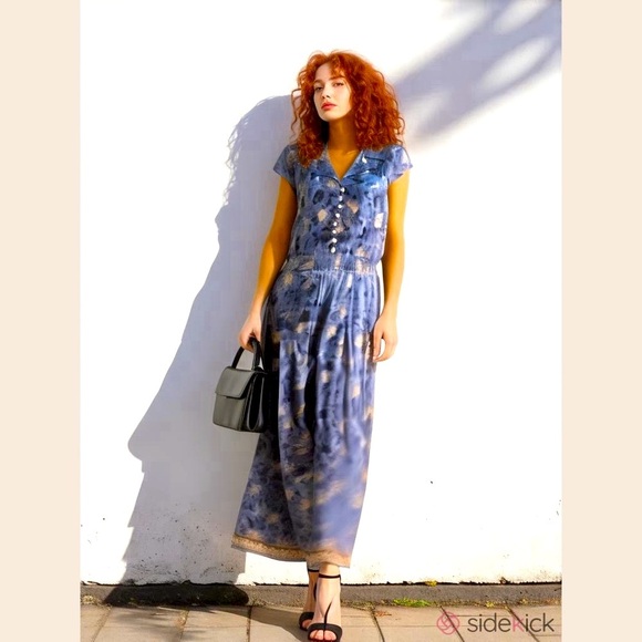 Y2K C’est Duo Vintage Layered Button Up Blue Floral Cocktail MIDI Dress NWT - Picture 1 of 13